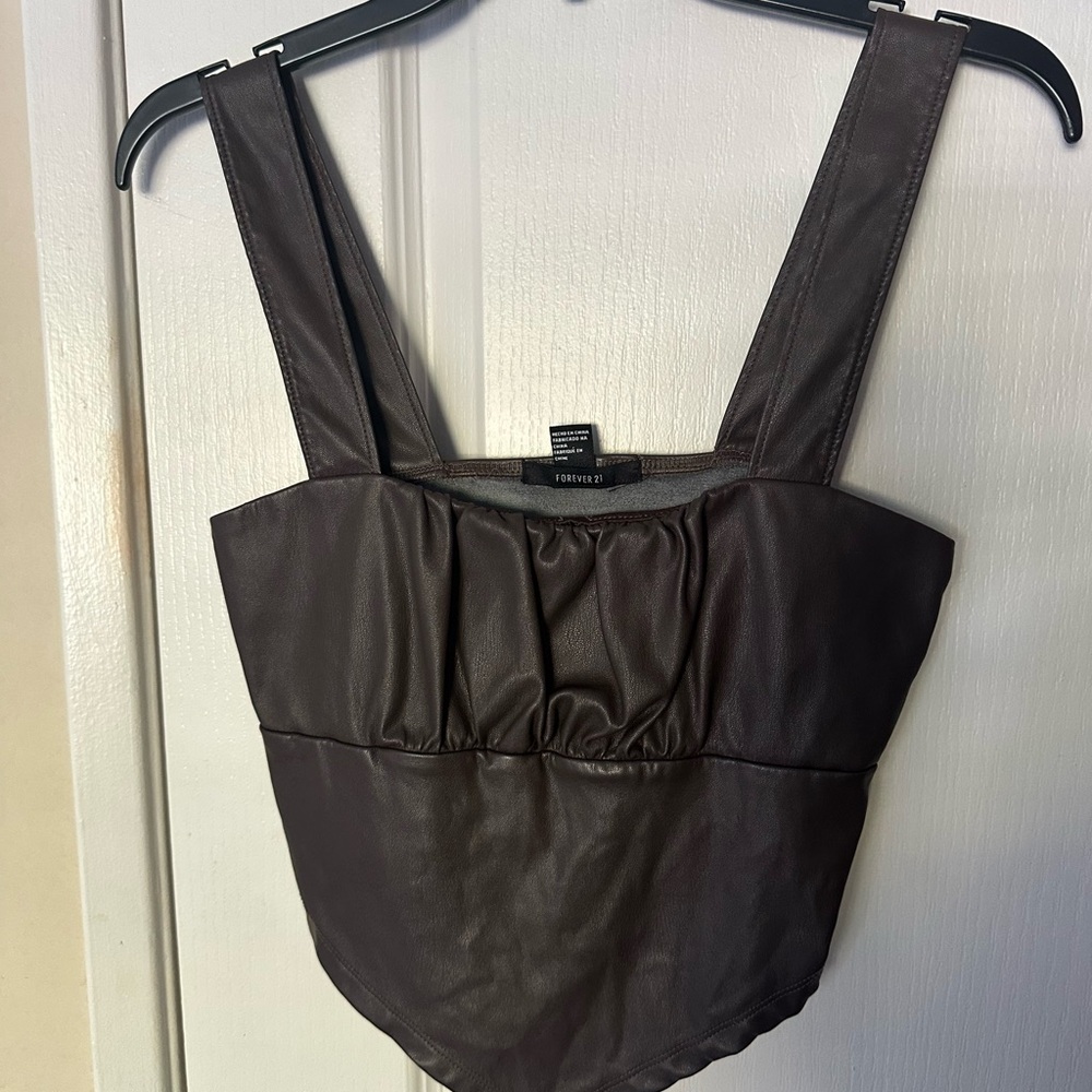Forever 21 Brown Faux Leather Crop Top